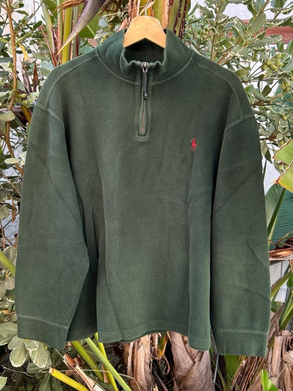 Vintage 2000s Polo Ralph Lauren Waffle Knit Quarter Zip Pullover XL Green